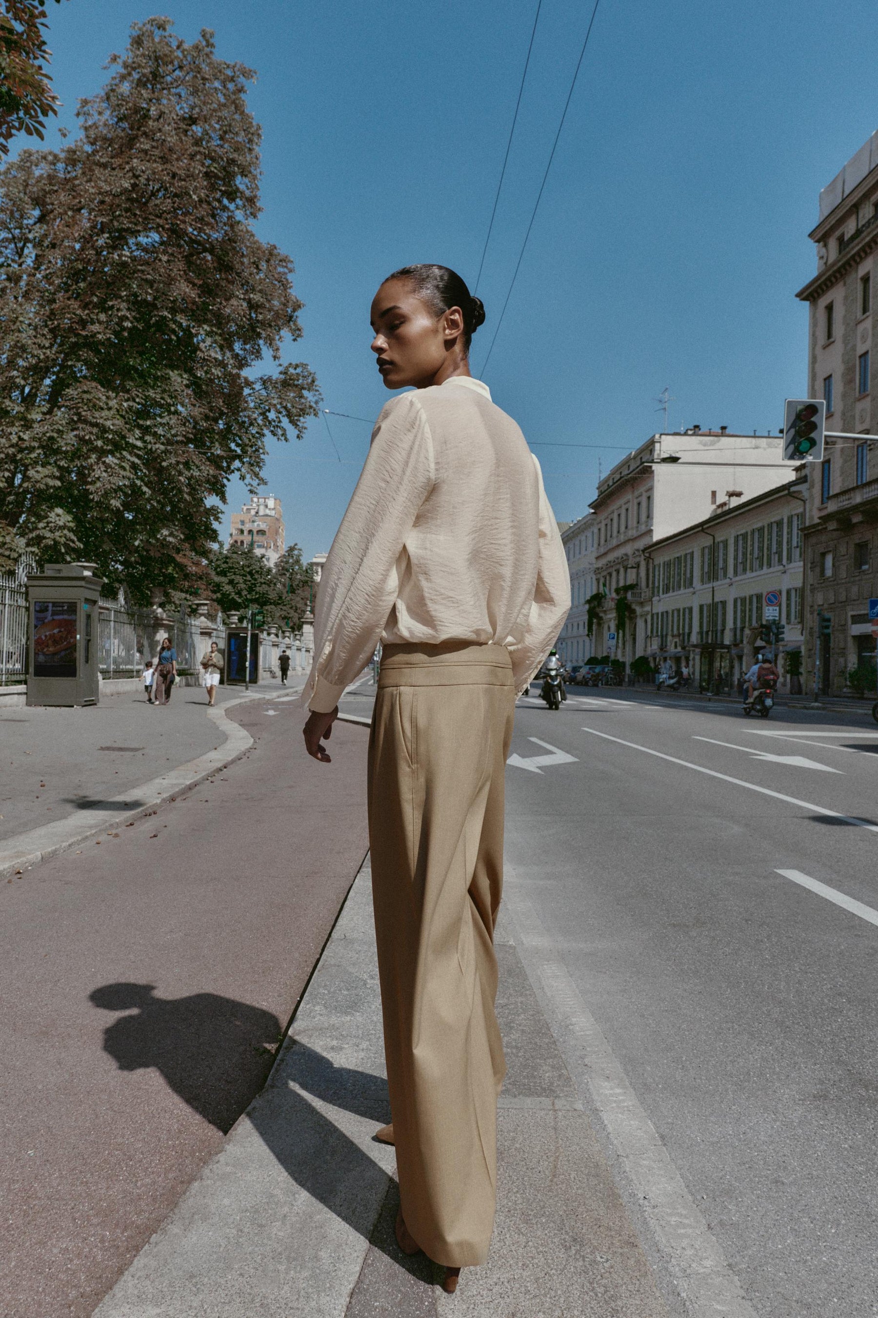 Wide-Leg Trousers with Buttons