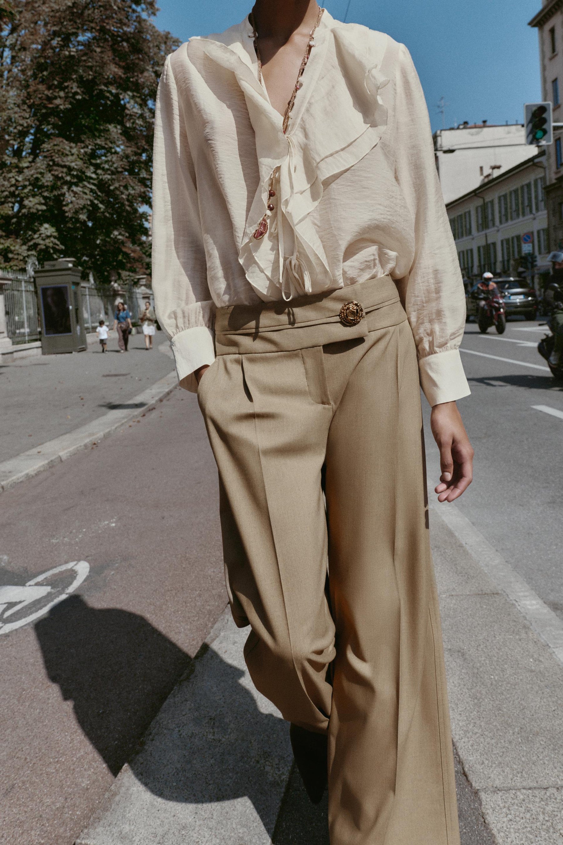 Wide-Leg Trousers with Buttons