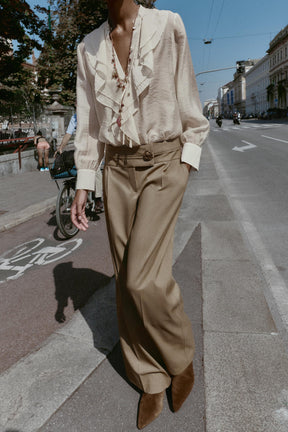 Wide-Leg Trousers with Buttons