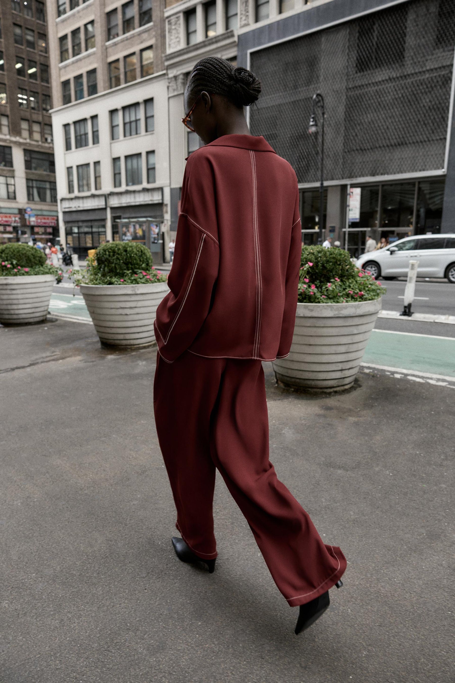 Shirt with Contrast Topstitching