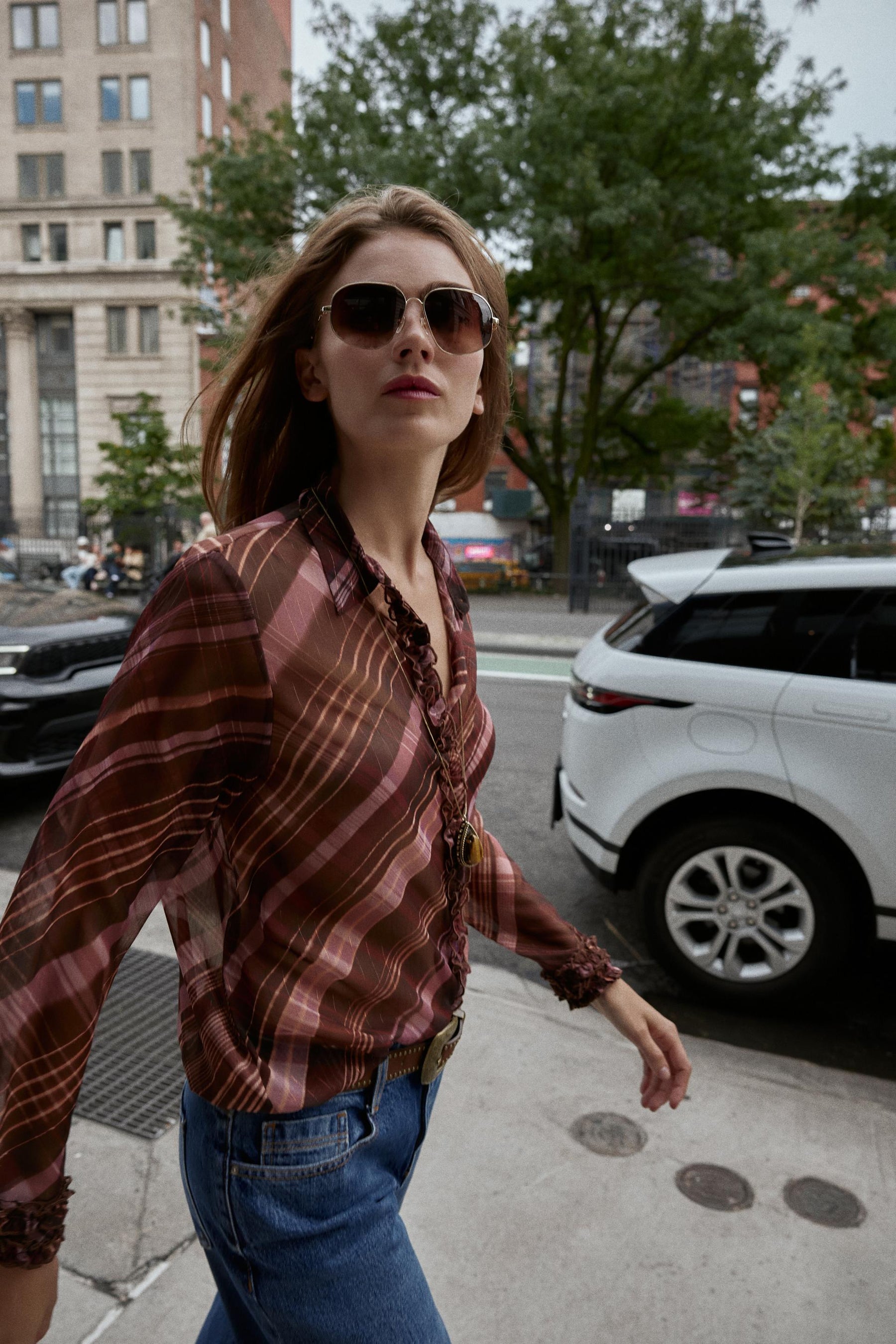 Semi-sheer check blouse