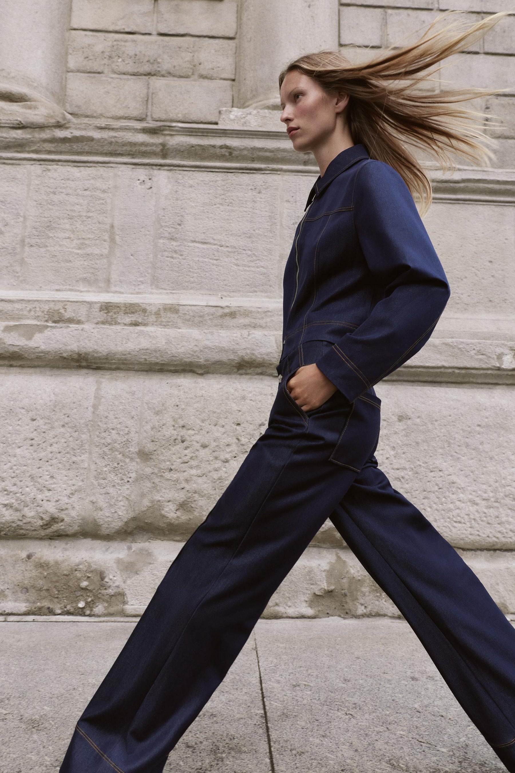 Contrast Topstitched Bootcut Trousers