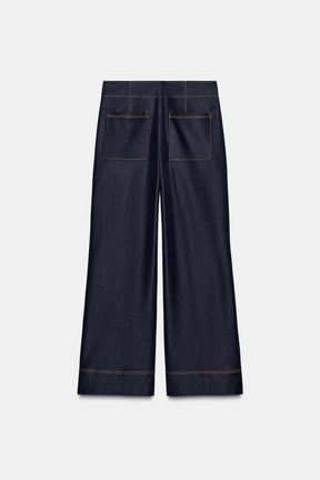 Contrast Topstitched Bootcut Trousers