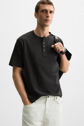 STRIPED GRANDAD COLLAR T-SHIRT - Image 6