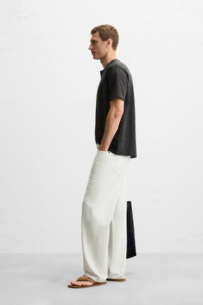 STRIPED GRANDAD COLLAR T-SHIRT - Image 4