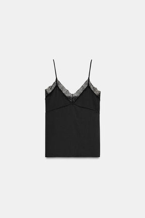 SATIN LACE-TRIMMED TOP