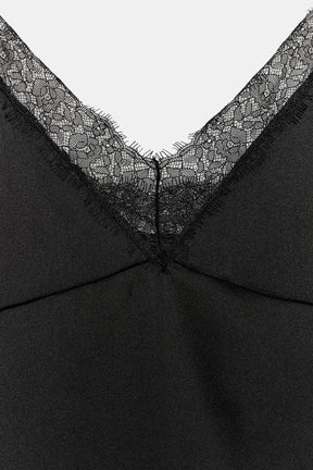 SATIN LACE-TRIMMED TOP