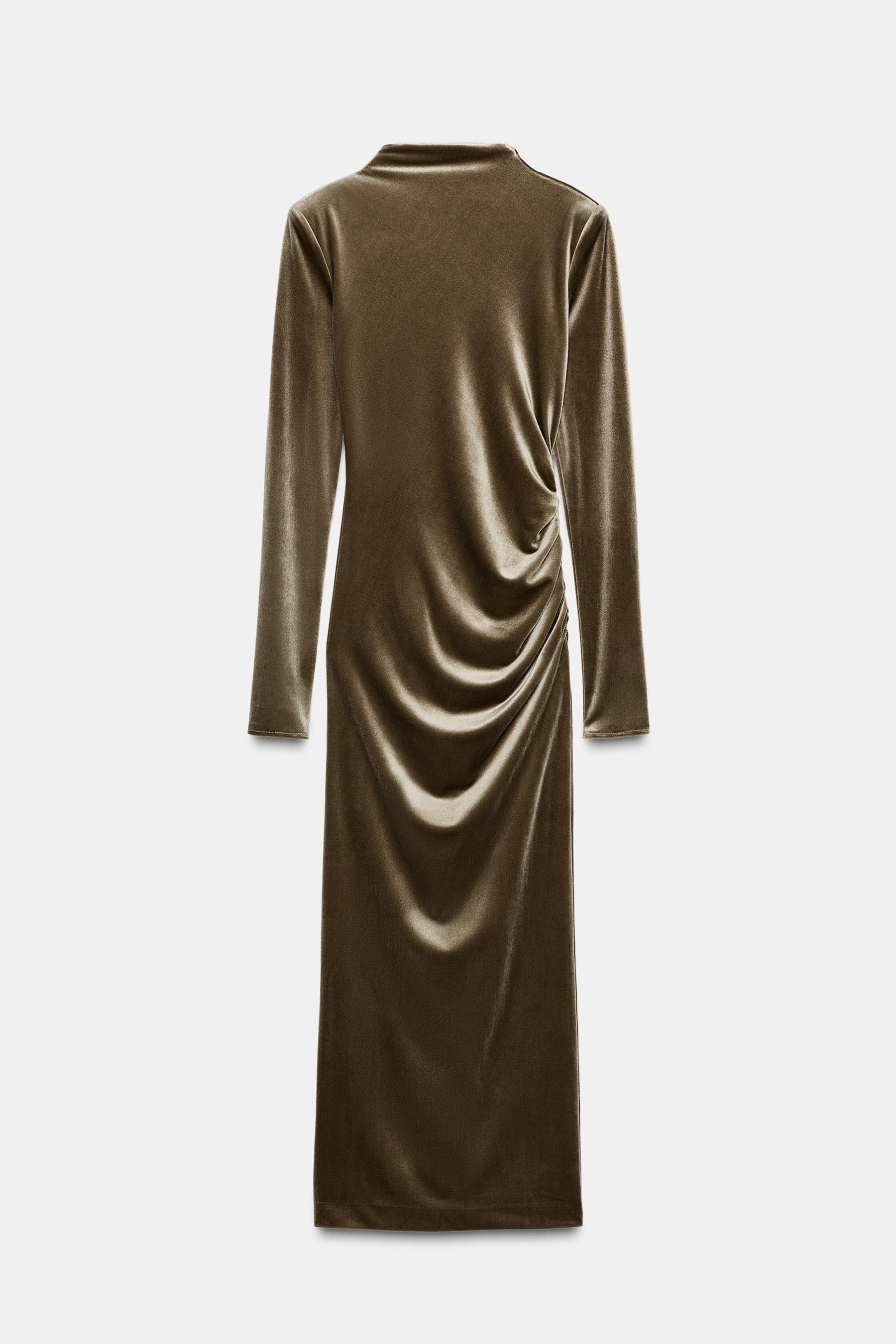 DRAPED VELVET DRESS WITH SHOULDER PADS - Image 2
