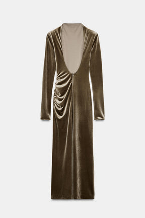 DRAPED VELVET DRESS WITH SHOULDER PADS - Image 3