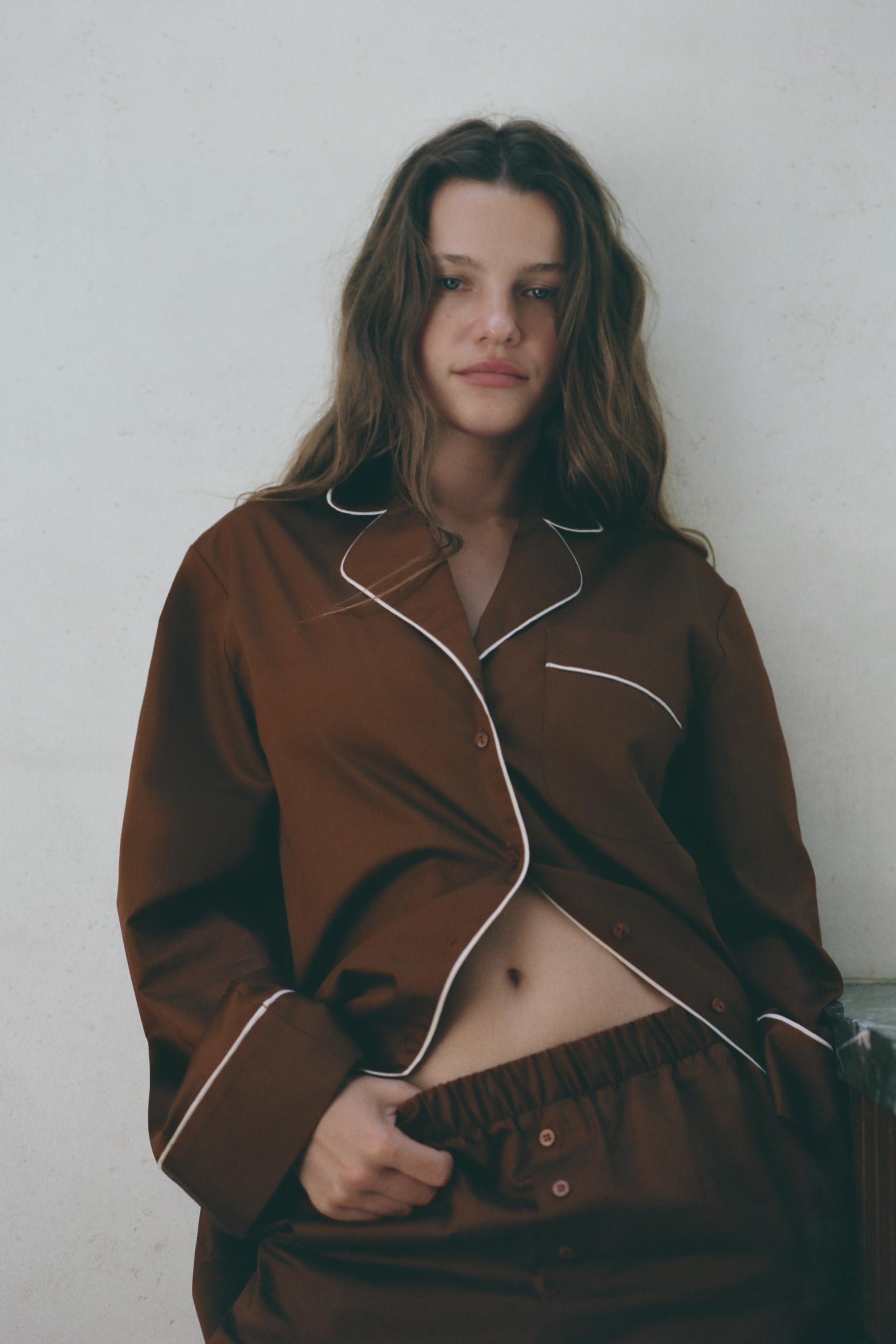 Contrast Poplin Pyjama Shirt