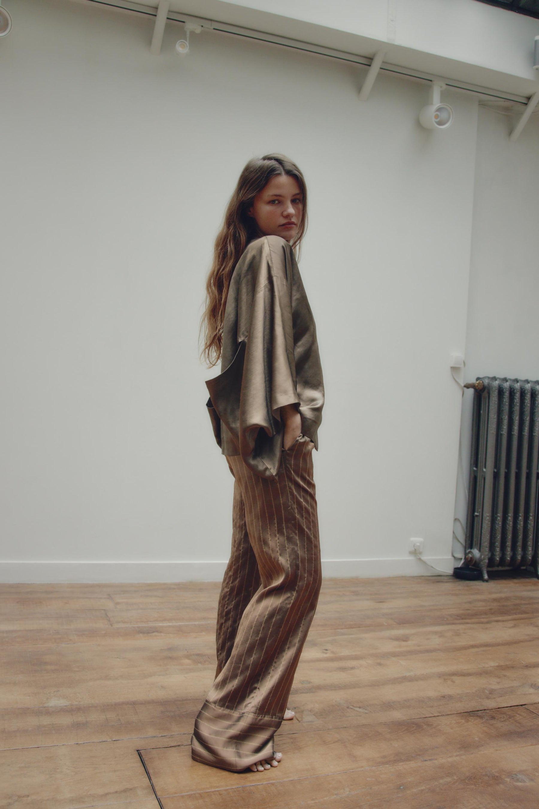 Linen Blend Wrapover Shirt