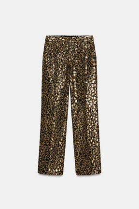 Sequinned straight-leg trousers