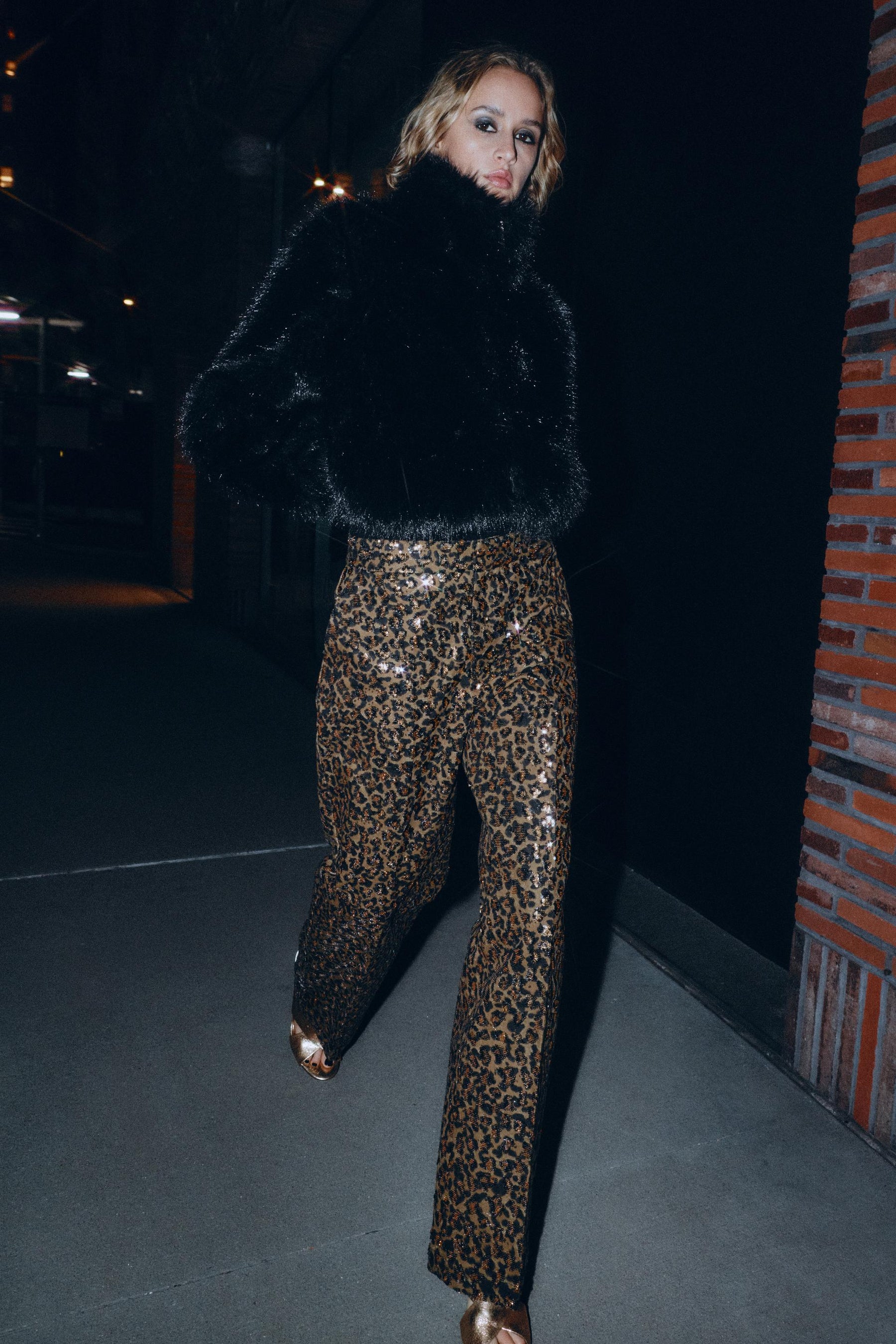 Sequinned straight-leg trousers