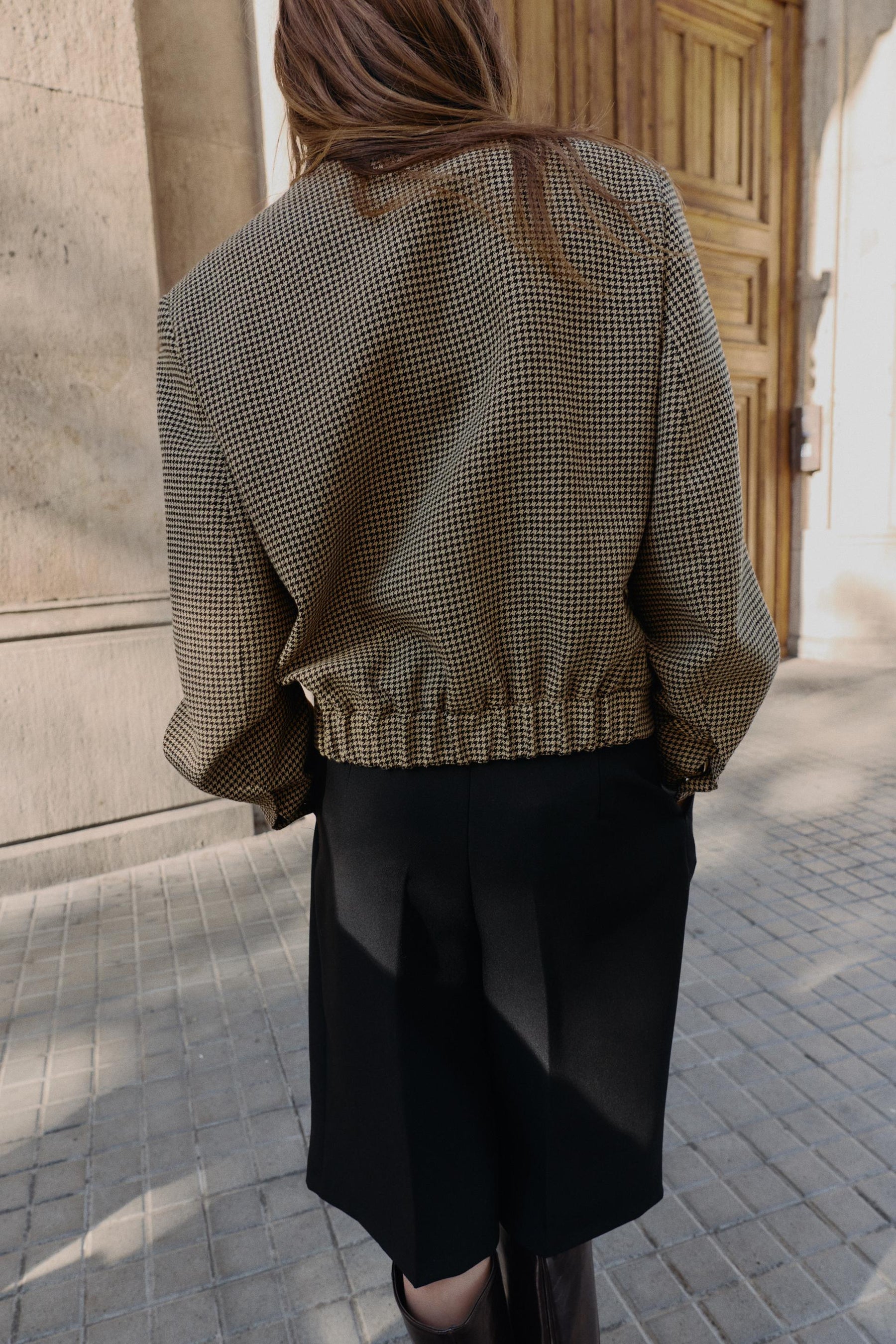HOUNDSTOOTH BOMBER JACKET WITH SHOULDER PADS - Image 3