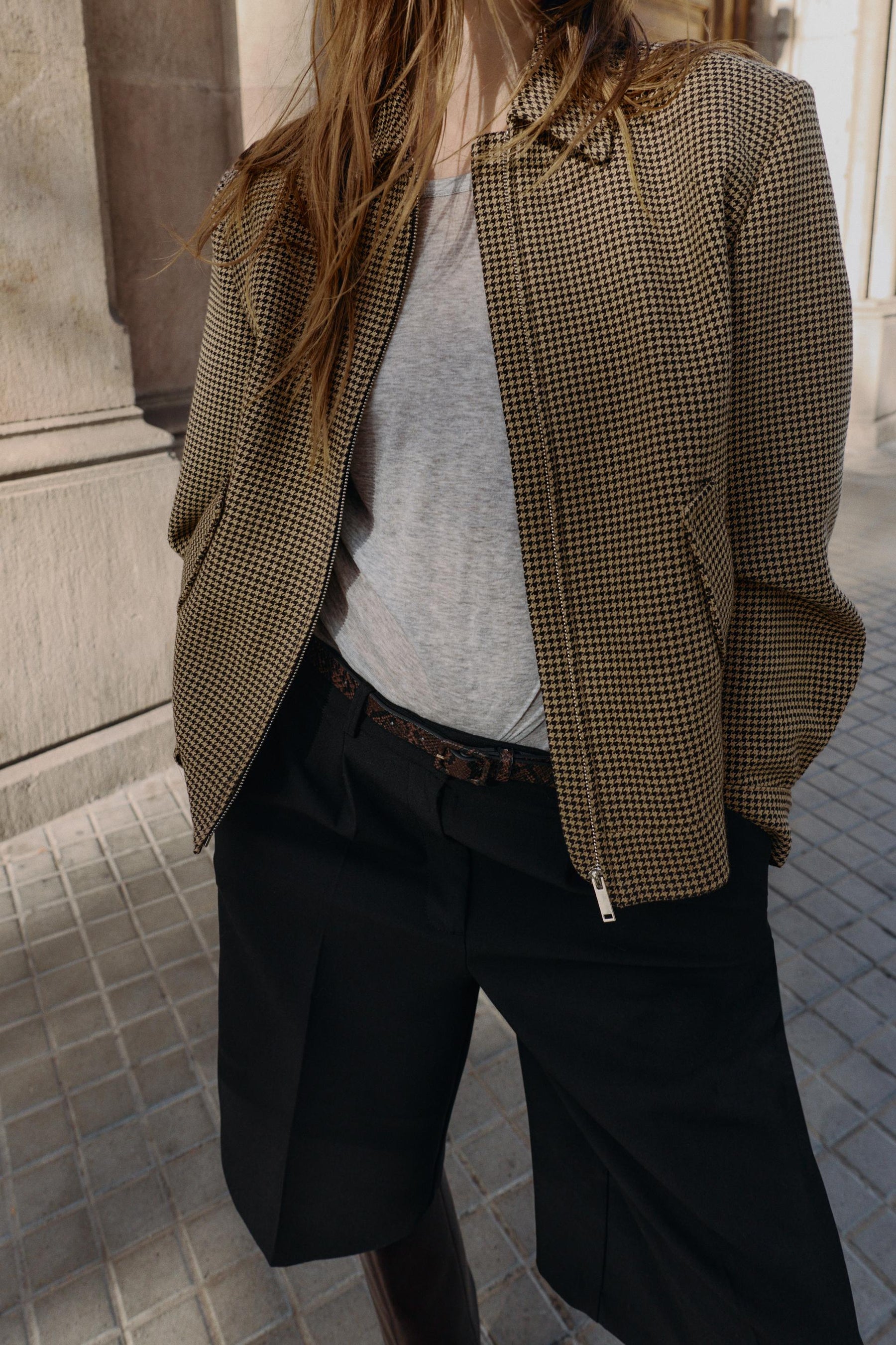 HOUNDSTOOTH BOMBER JACKET WITH SHOULDER PADS - Image 5