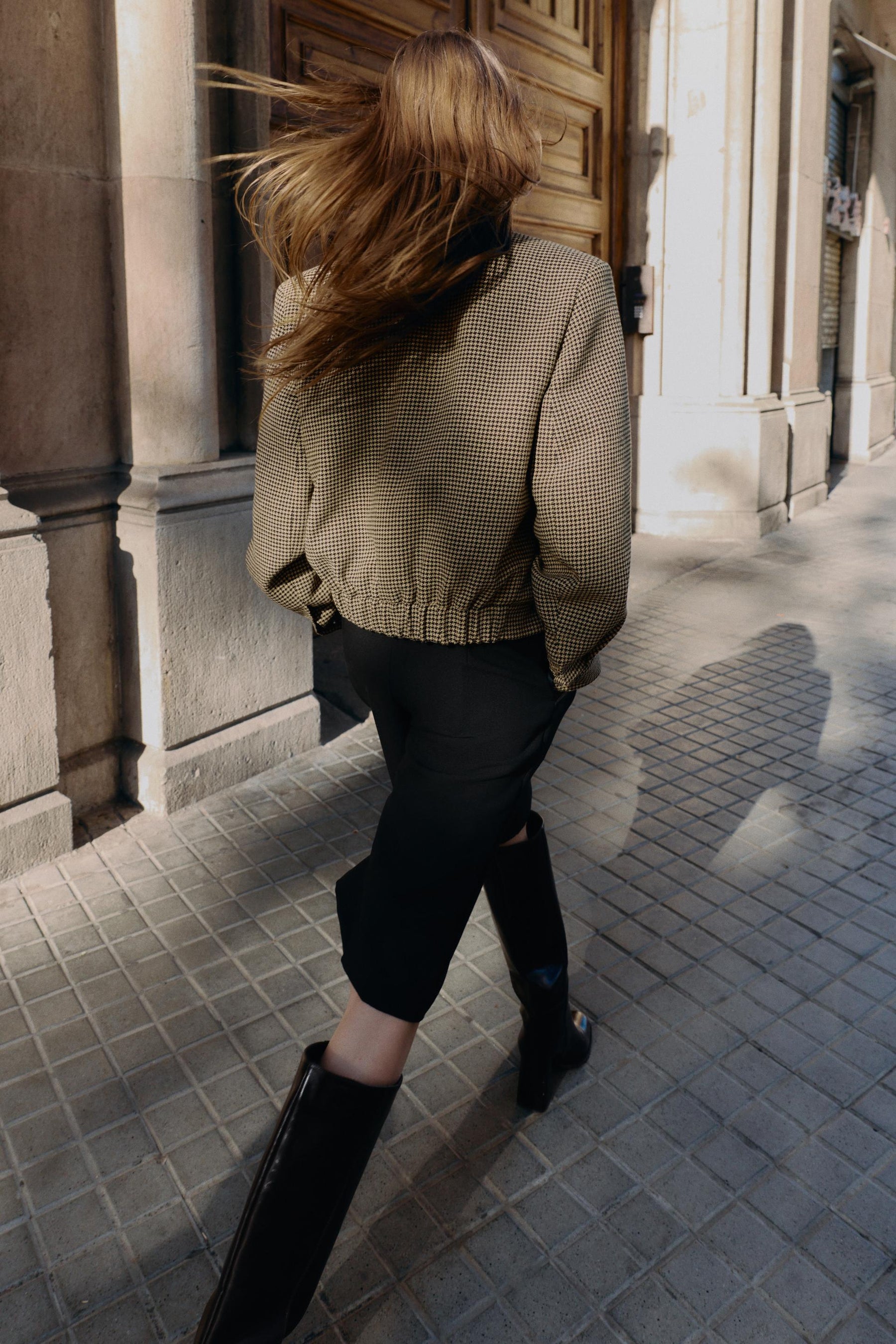 HOUNDSTOOTH BOMBER JACKET WITH SHOULDER PADS - Image 6