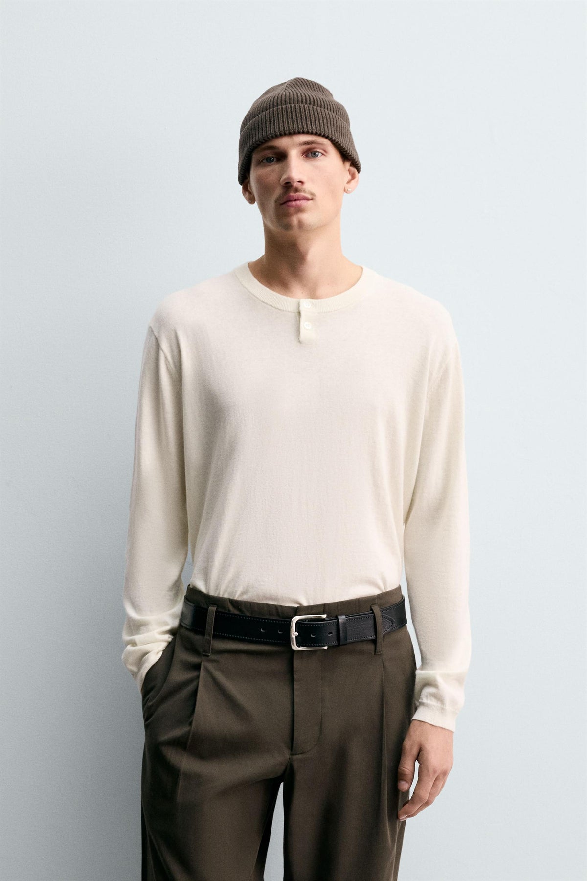 COTTON - CASHMERE BUTTONED NECK JUMPER - Image 2