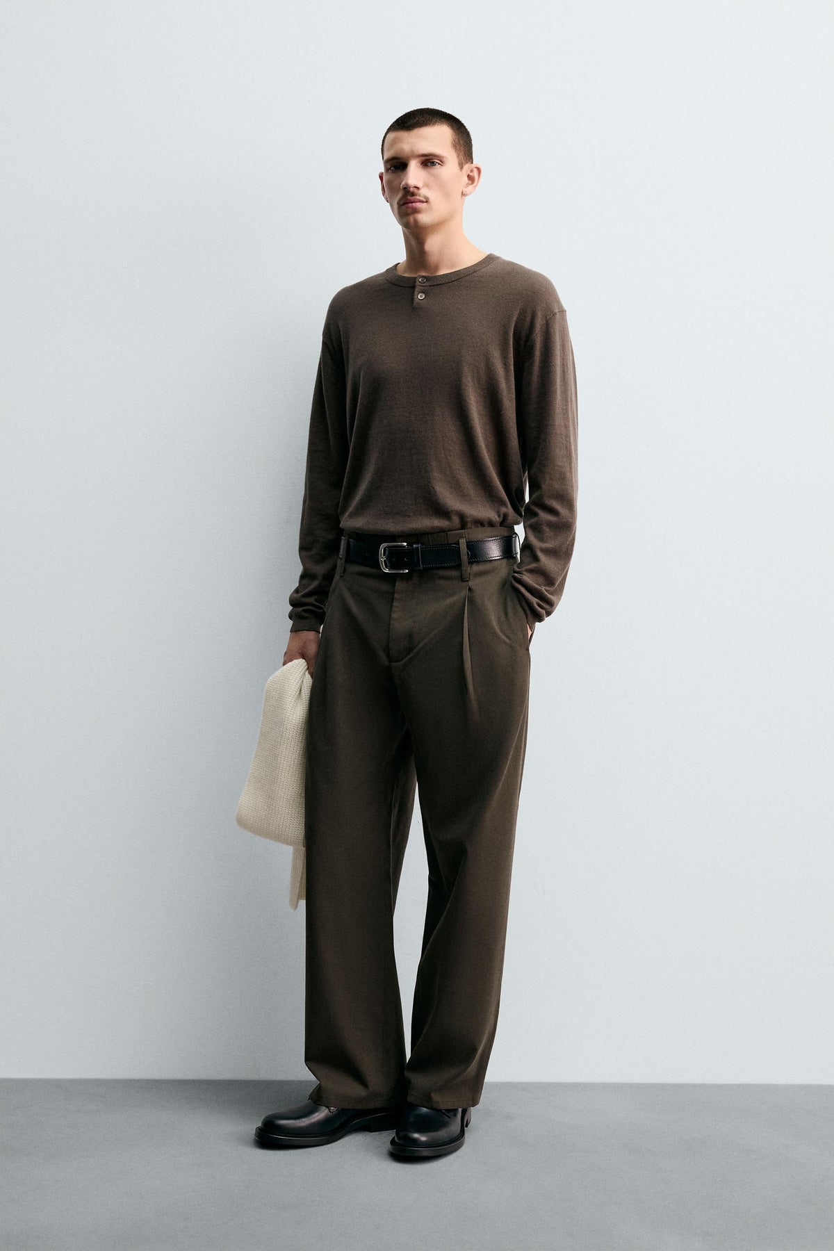 COTTON - CASHMERE BUTTONED NECK JUMPER - Image 1