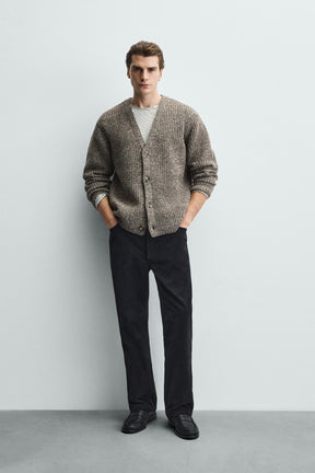 RIBBED TEXTURED CARDIGAN - Image 1