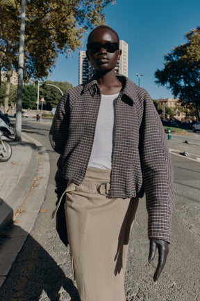 Quilted Houndstooth Bomber Jacket