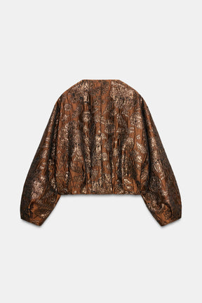 SHINY JACQUARD BOMBER JACKET - Image 3