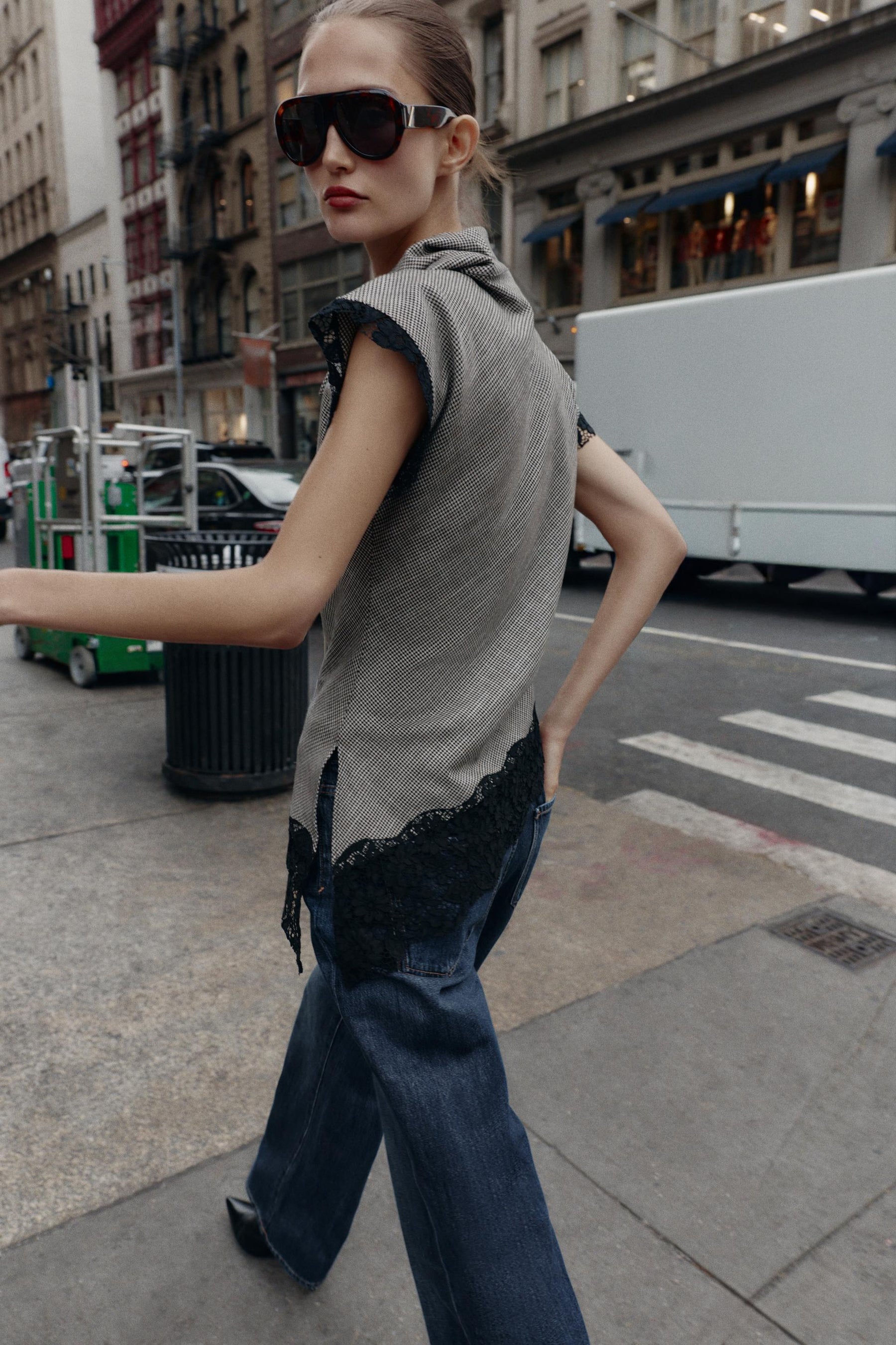 Lace Houndstooth Top