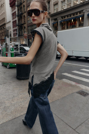 Lace Houndstooth Top