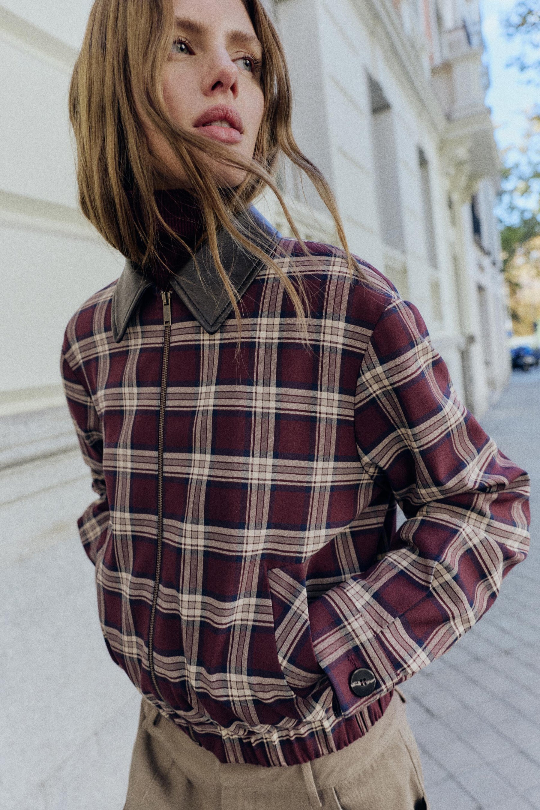 Checked Bomber Jacket