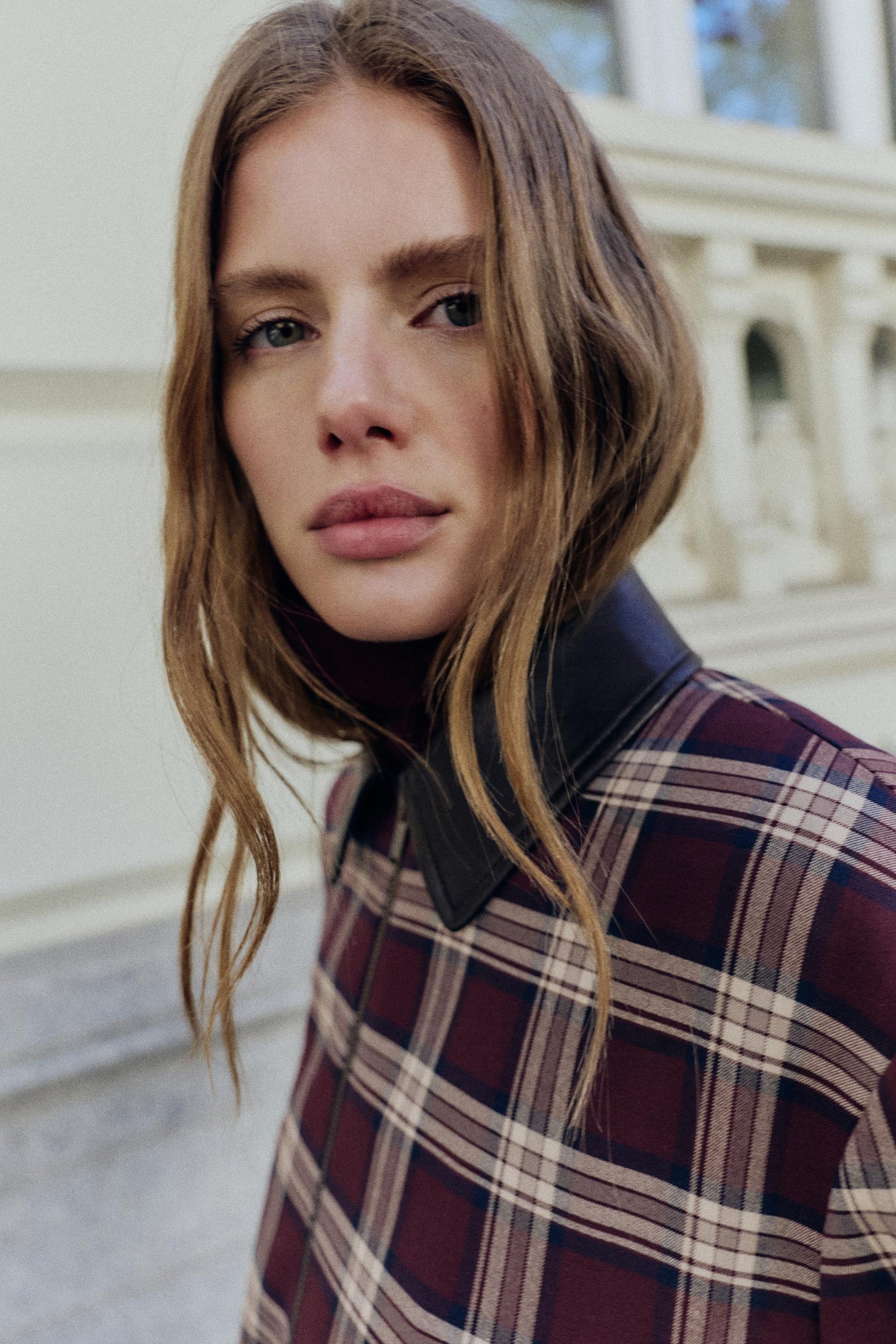 CHECKED BOMBER JACKET WITH leather effect LAPEL - Image 5