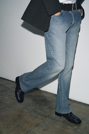 STRAIGHT MID-WAIST STRIPED JEANS