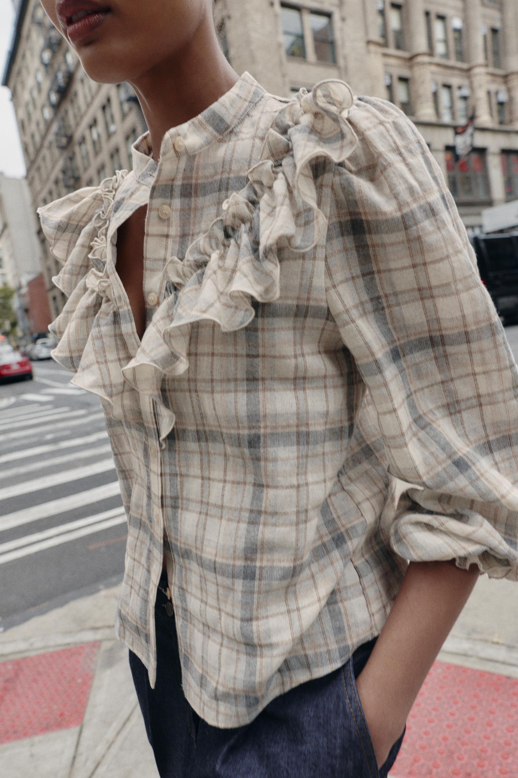 Ruffled Check Shirt