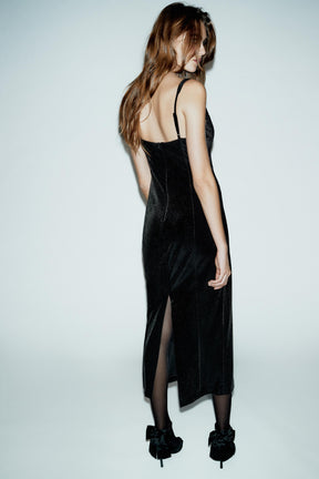 VELVET LACE MIDI DRESS