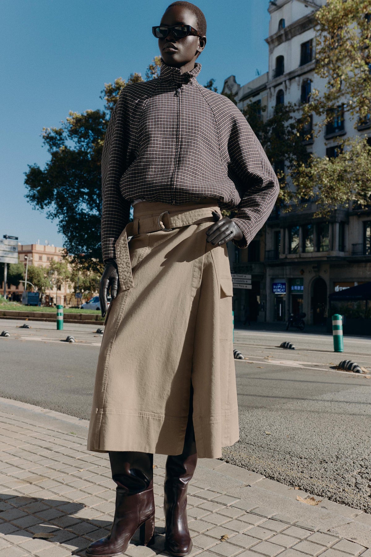 Belted Cargo Midi Skirt