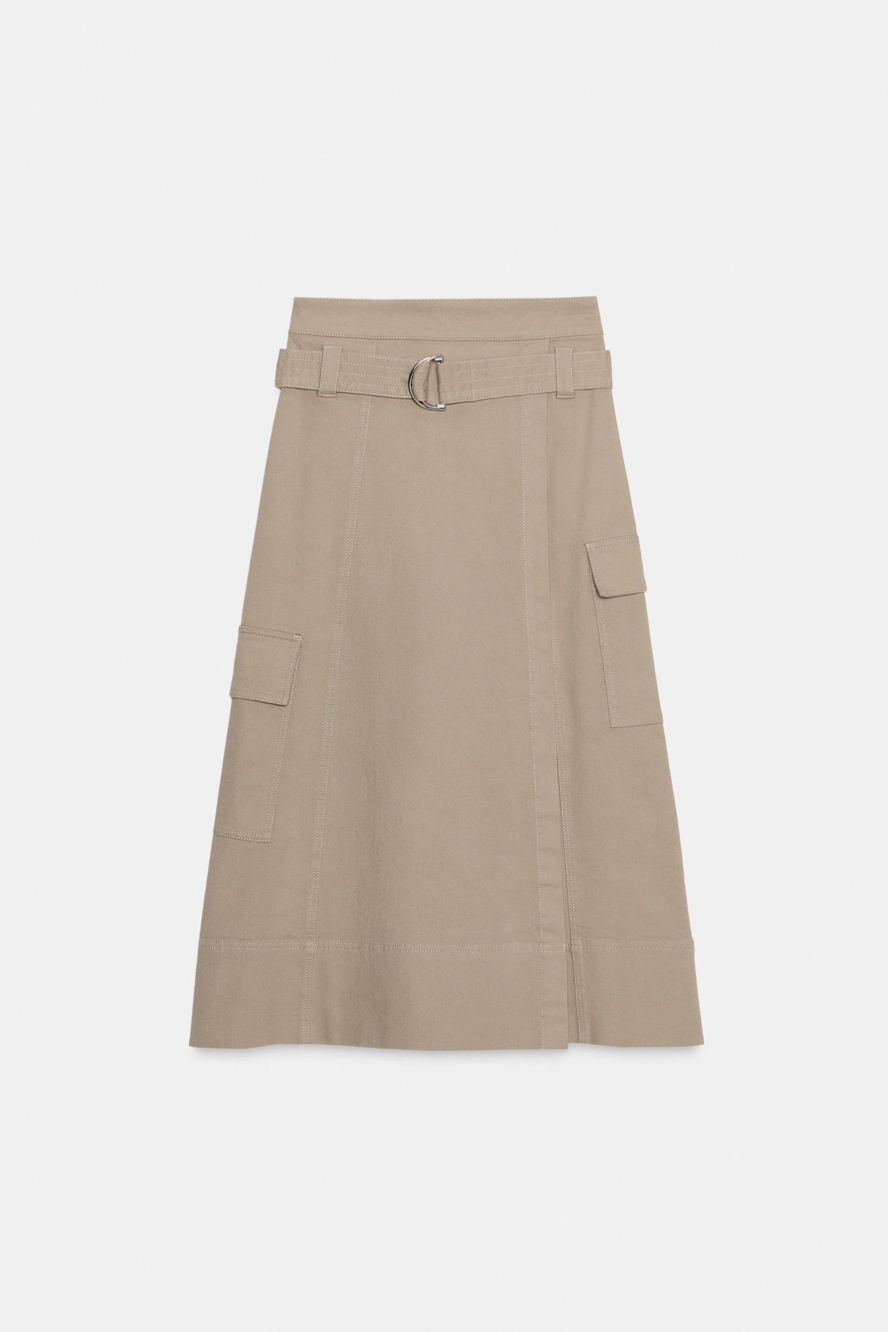 Belted Cargo Midi Skirt