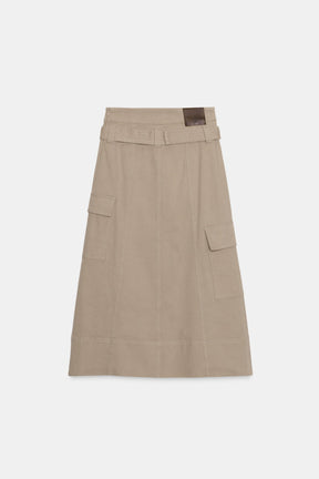 Belted Cargo Midi Skirt