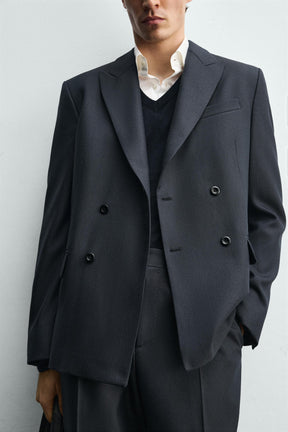 DOUBLE-BREASTED TEXTURED SUIT BLAZER - Image 6