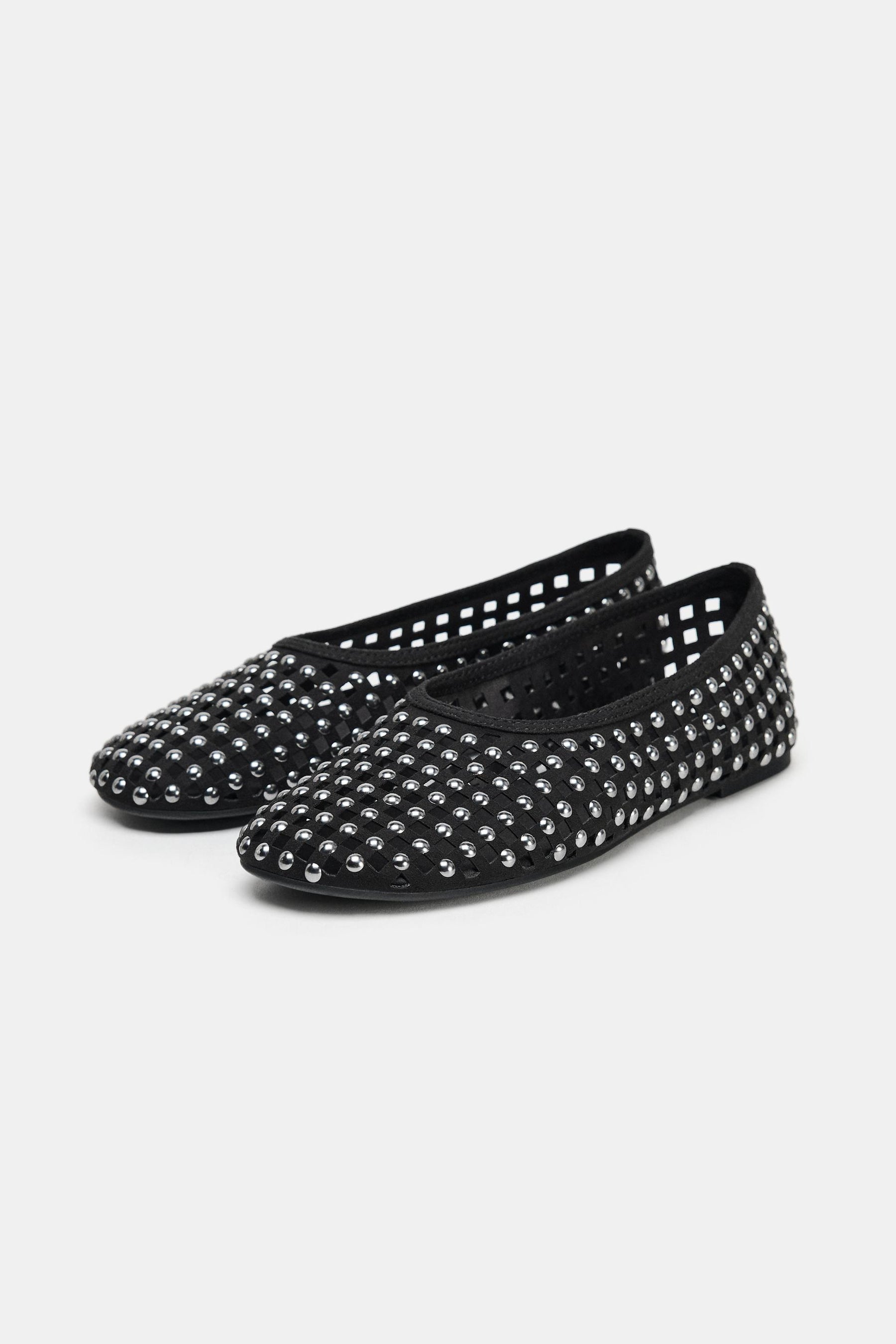 Studded mesh ballerina flats