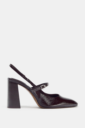 Faux patent slingback heels