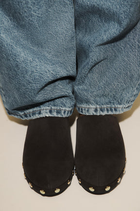 Studded Suede Kitten Clogs