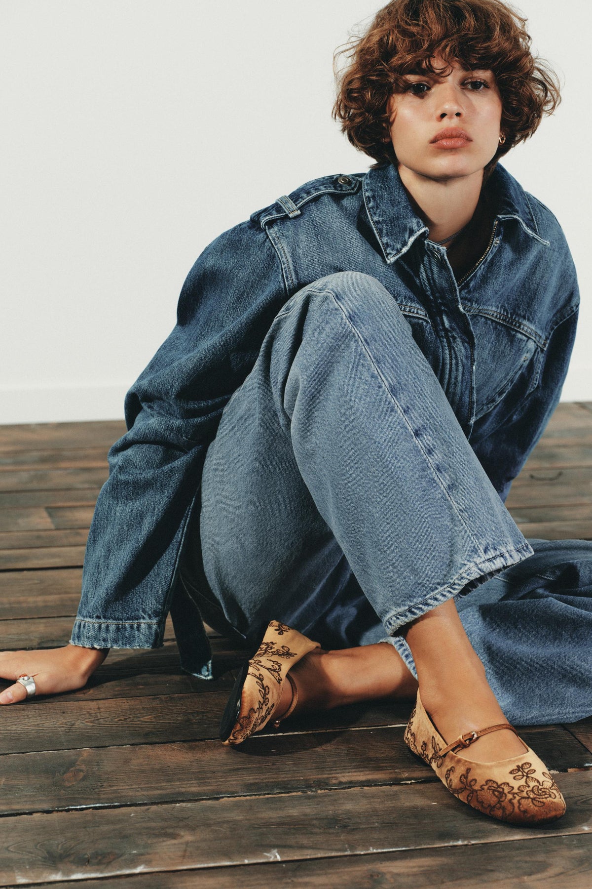 Embroidered Velvet Ballerinas