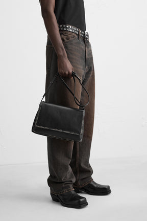 DISTRESSED-EFFECT FLAP CROSSBODY BAG