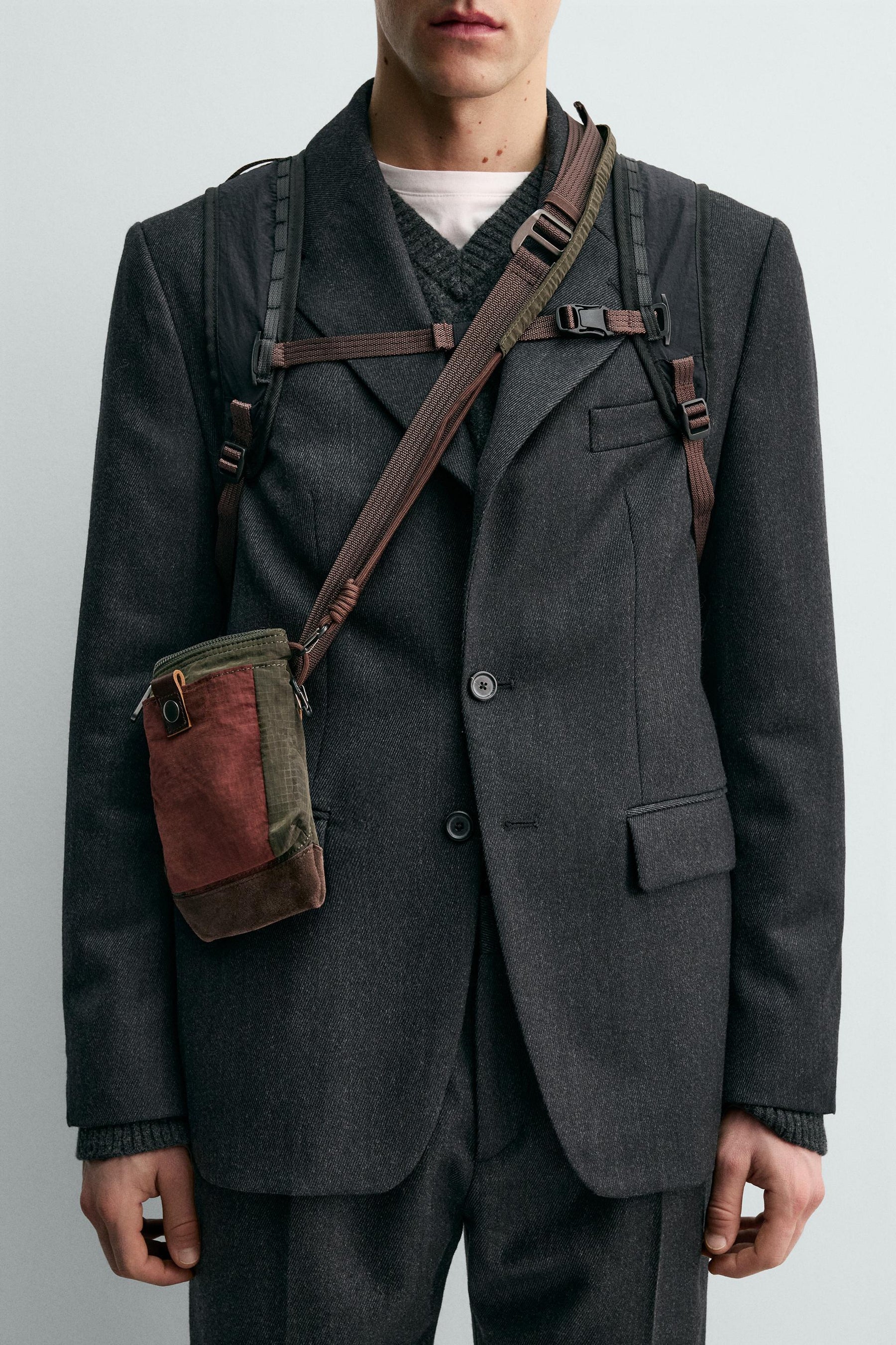 TECHNICAL CROSSBODY BAG WITH LEATHER DETAILS