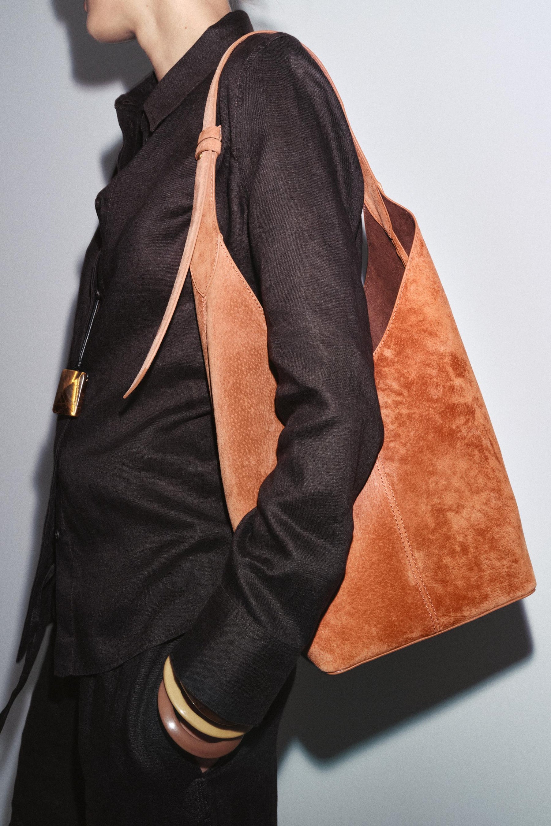 Suede Maxi Bucket Bag