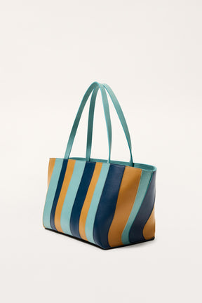 Striped Leather Tote Bag
